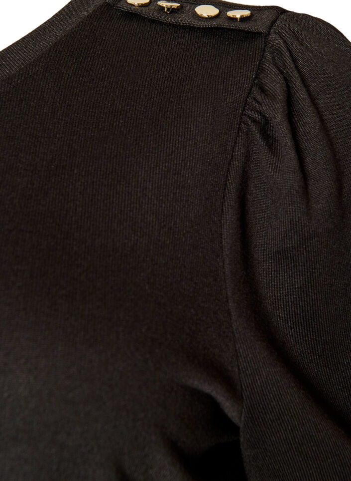Blouse met knoopdetail en korte pofmouwen, Zwart, Packshot image number 2