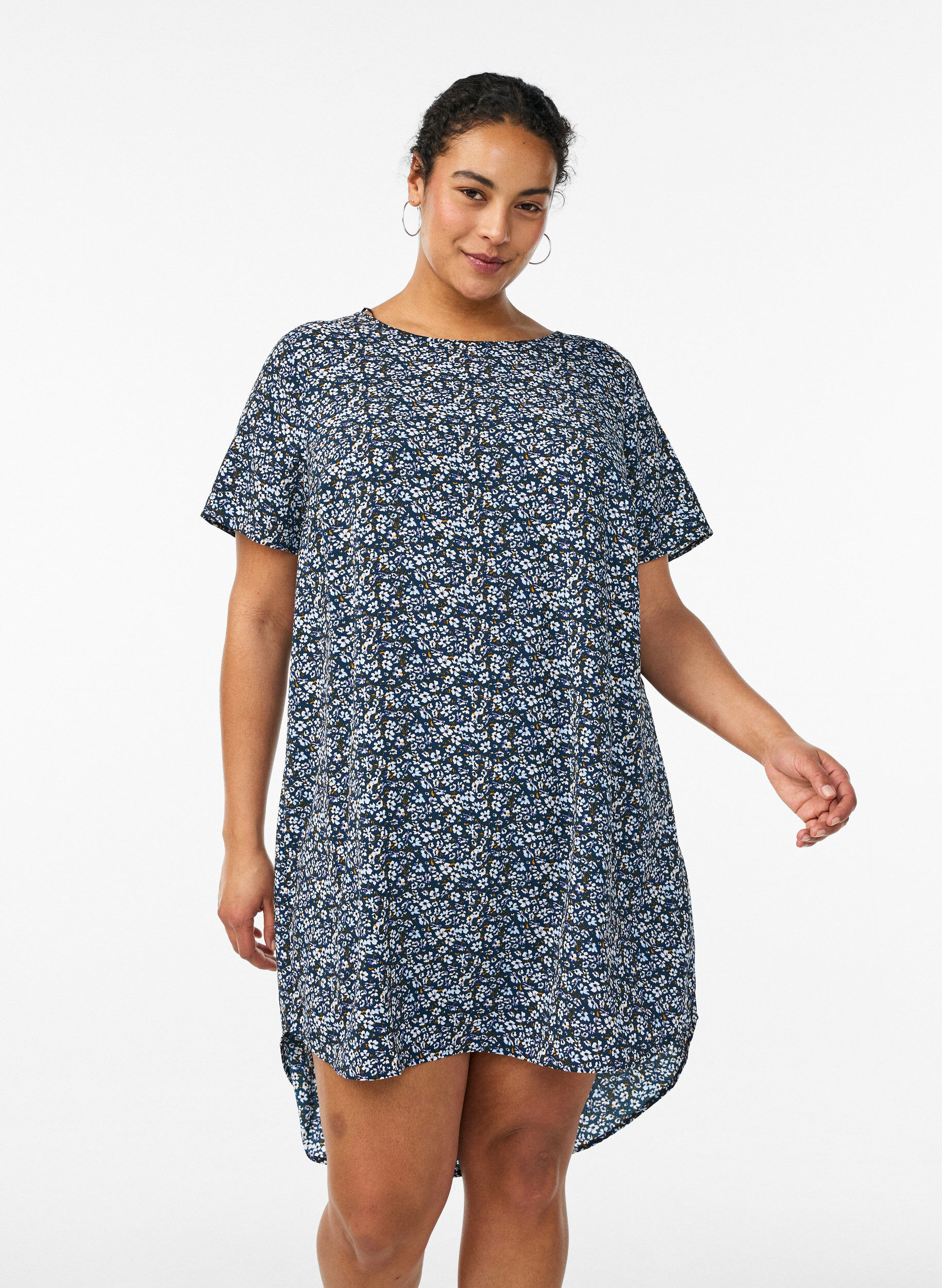 Zizzi Jurk met print en korte mouwen, Blauw, Model image number 0