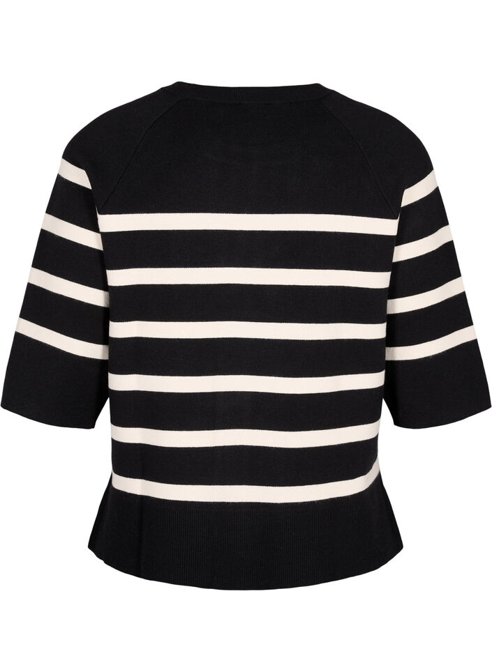 Gebreide blouse met 3/4 mouwen en strepen, Black Birch Stripes, Packshot image number 1