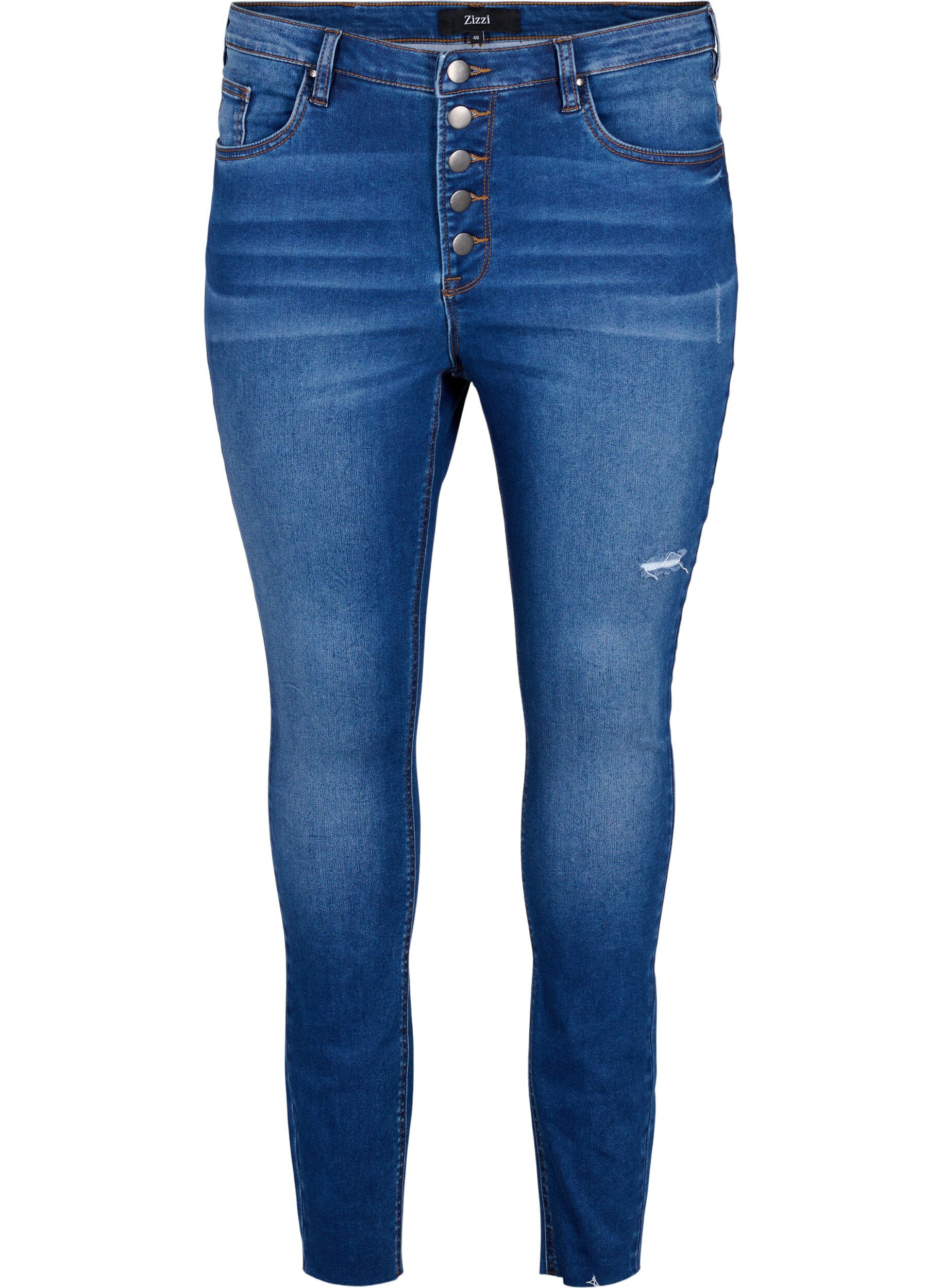 Zizzi Amy jeans met hoge taille en knopen, Blue denim, Packshot image number 0