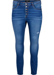 Amy jeans met hoge taille en knopen, Blue denim, Packshot