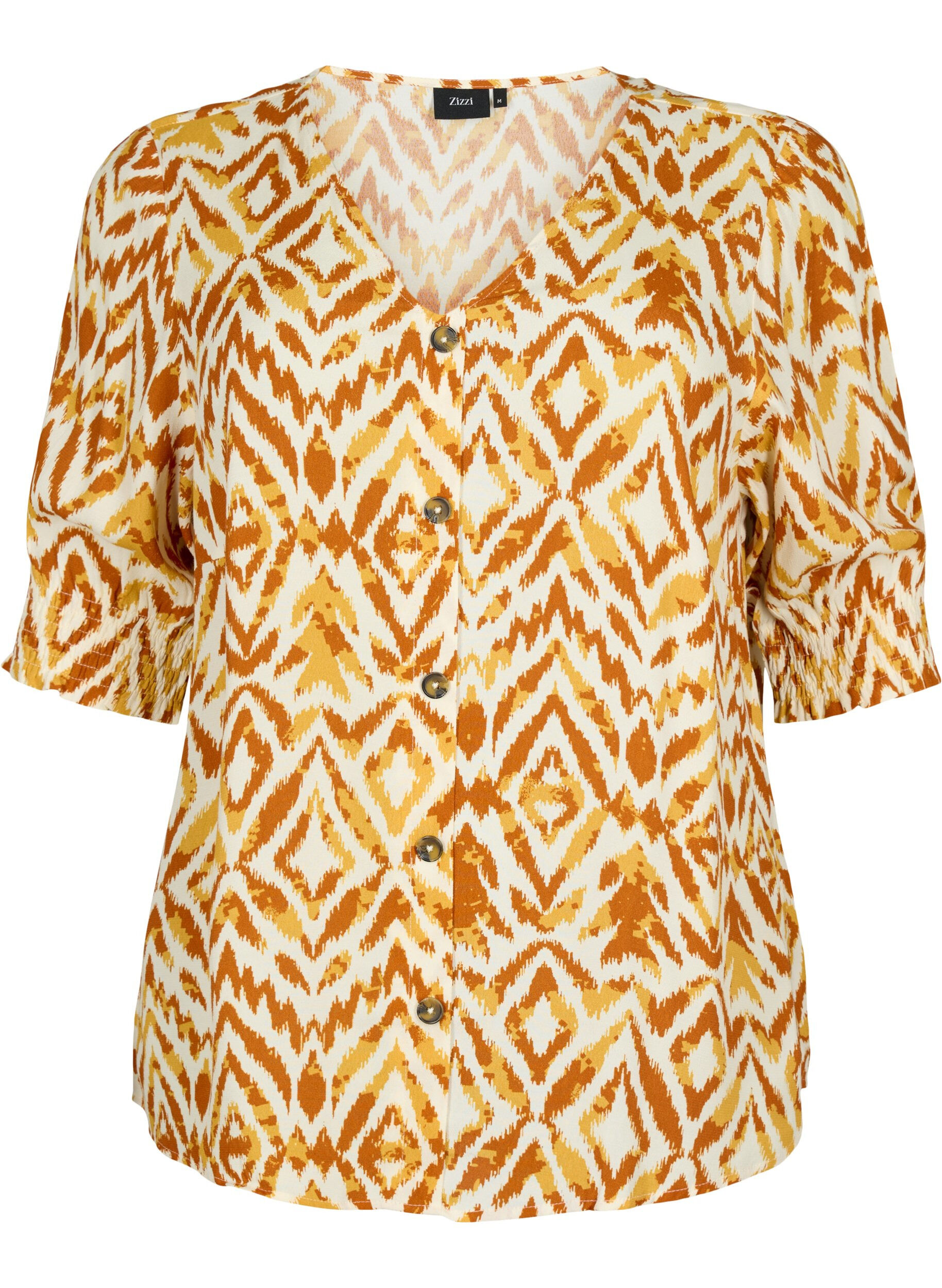 Zizzi Viscose blouse met knopen, Amber Green Tribe, Packshot image number 0