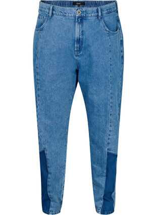 Geknipte Mille mom jeans met colour-block, Blue denim, Packshot image number 0
