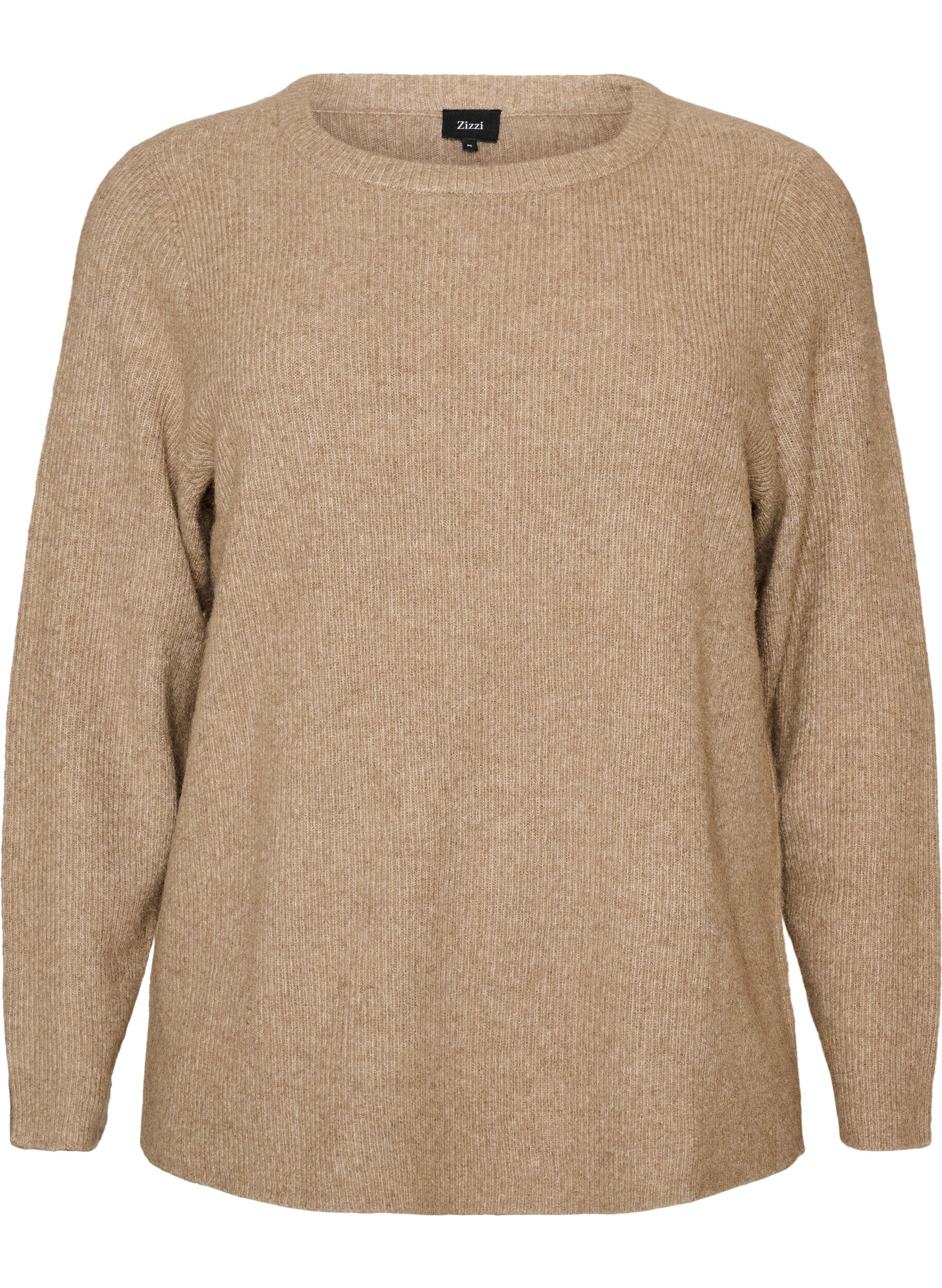 ZizziGem&ecirc;leerde gebreide blouse met ronde hals, Beige, Packshot image number 0