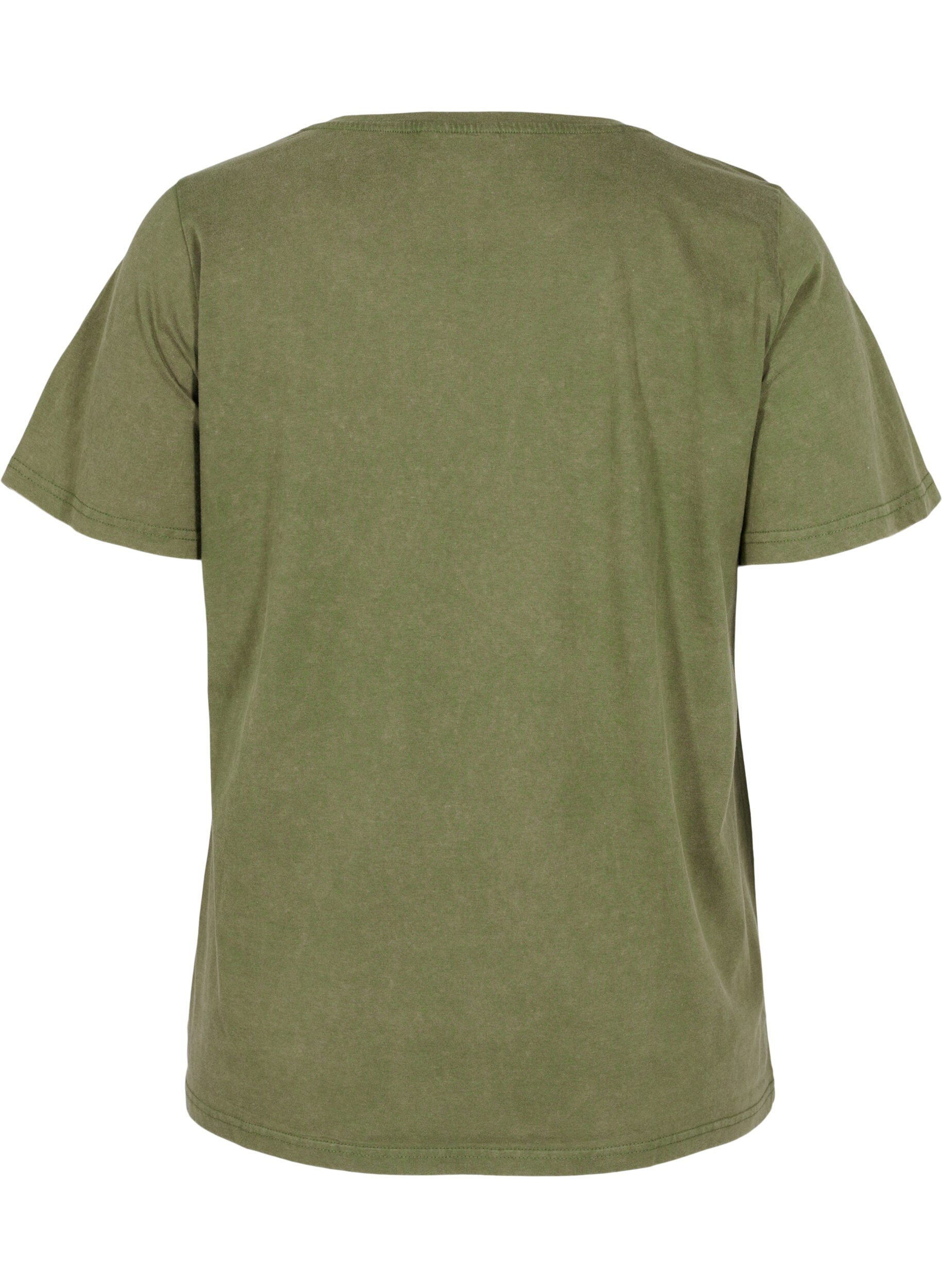 Zizzi Katoenen t-shirt met acid wash en steentjes, Ivy Green Wash, Packshot image number 1