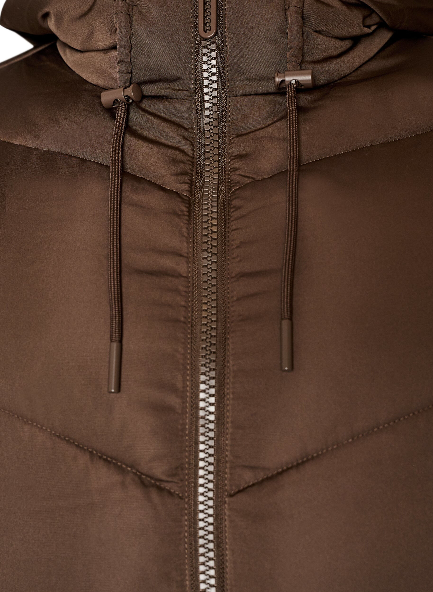 ZizziLange pufferjas met capuchon en zakken, Bruin, Packshot image number 2