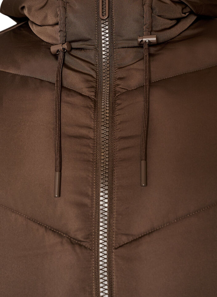 Lange pufferjas met capuchon en zakken, Bruin, Packshot image number 2