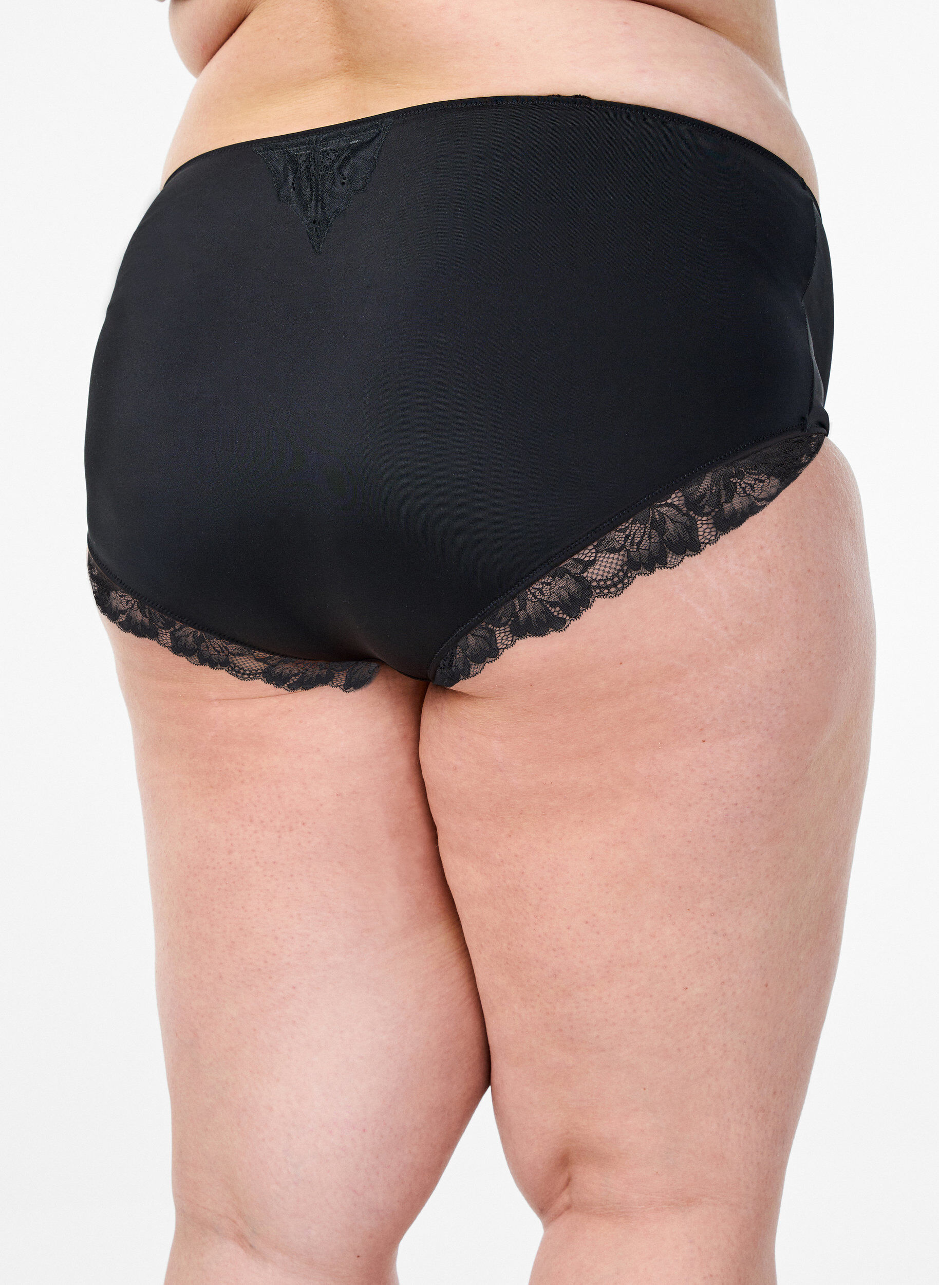 Zizzi Katoenen panties met een binnenzak en kant, Zwart, Model image number 1