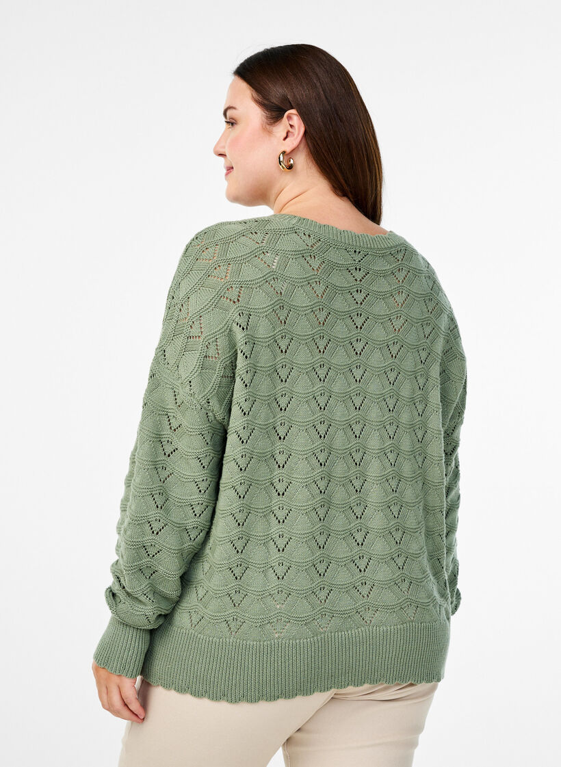 Gebreide blouse met lange mouwen en een opengewerkt patroon, Green Bay, Model image number 1