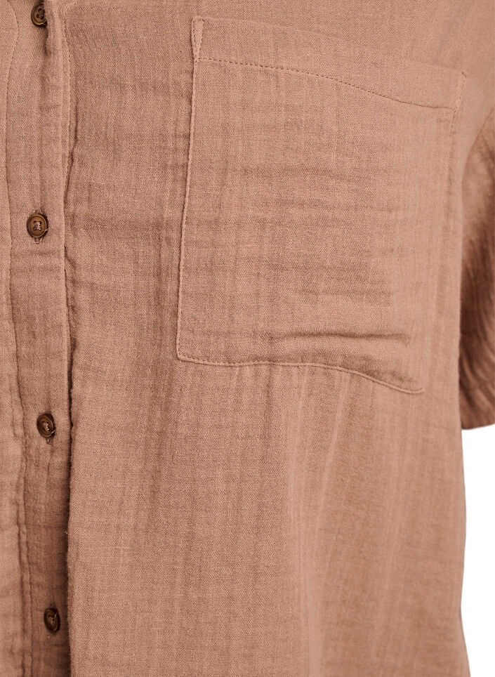 Katoenen mousseline blouse met korte mouwen, Bruin, Packshot