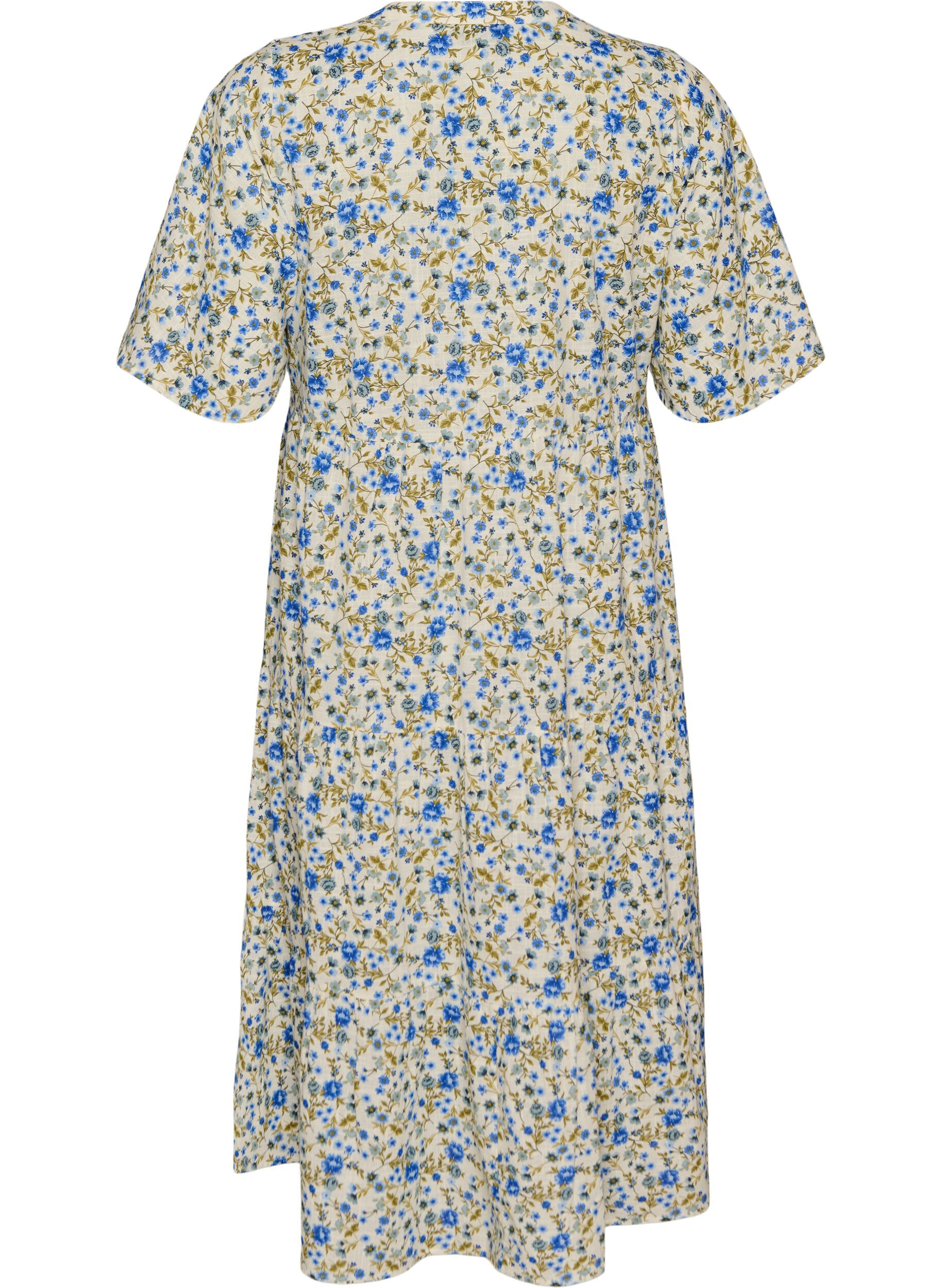 ZizziKatoenen midi jurk met bloemenprint, Blauw, Packshot image number 1