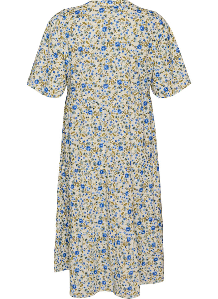 Katoenen midi jurk met bloemenprint, Blauw, Packshot image number 1