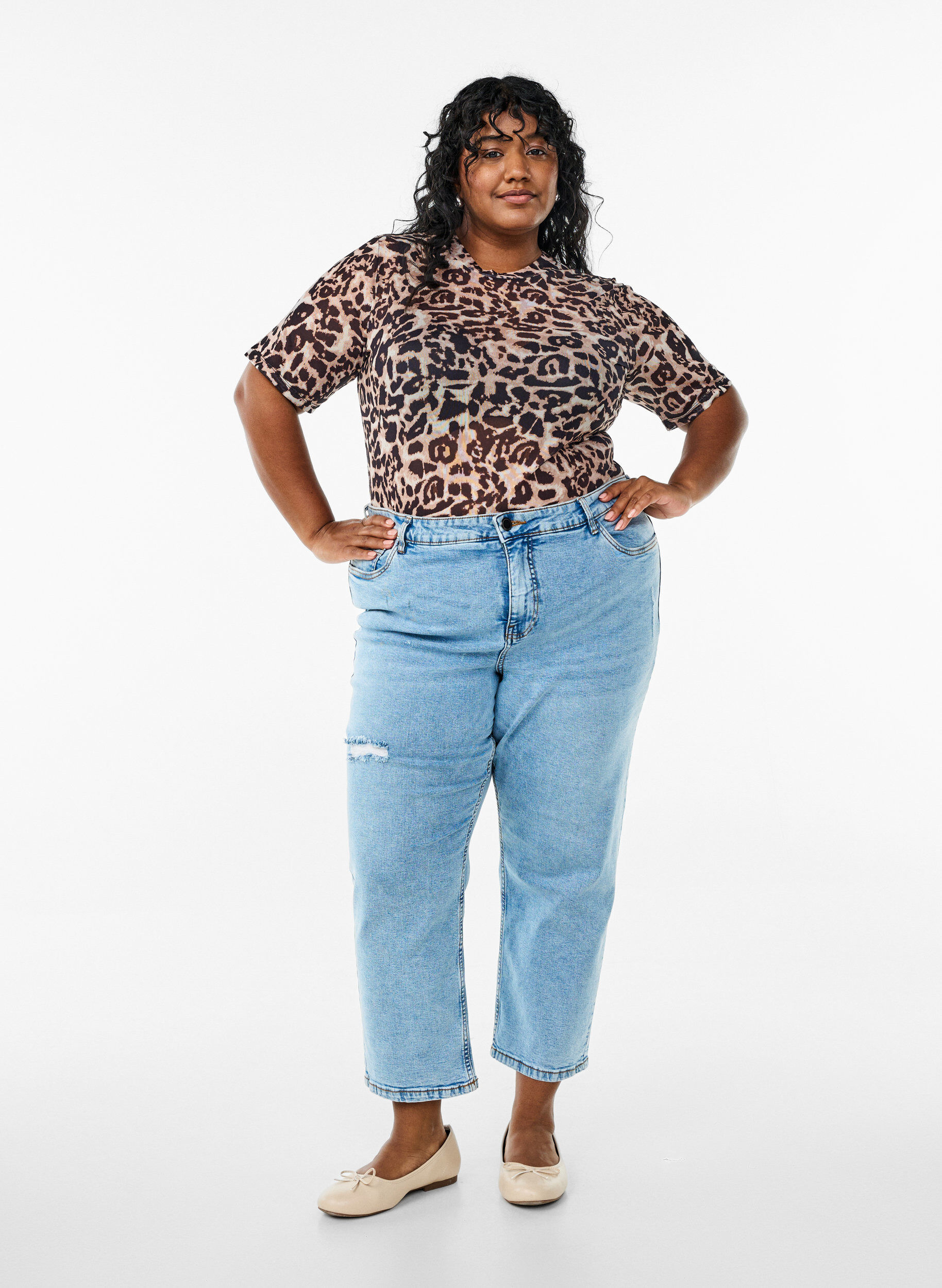 Zizzi Mesh blouse met korte mouwen, Bruin, Model image number 1