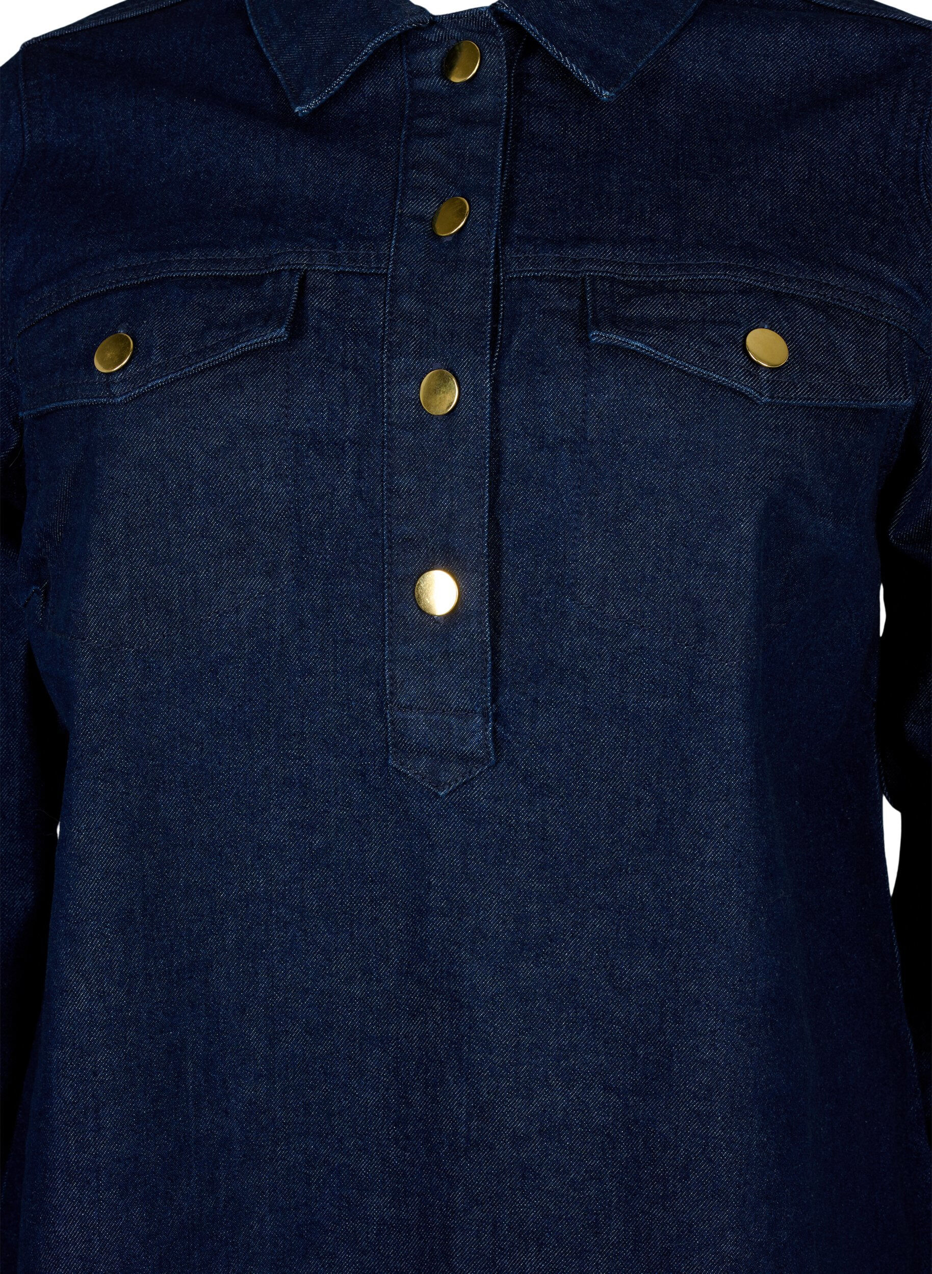 Zizzi Denim jurk met A-vorm en knopen, Dark Blue Denim, Packshot image number 2
