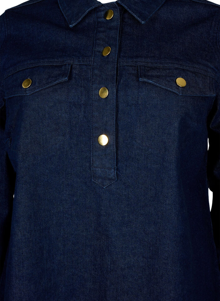 Denim jurk met A-vorm en knopen, Dark Blue Denim, Packshot image number 2