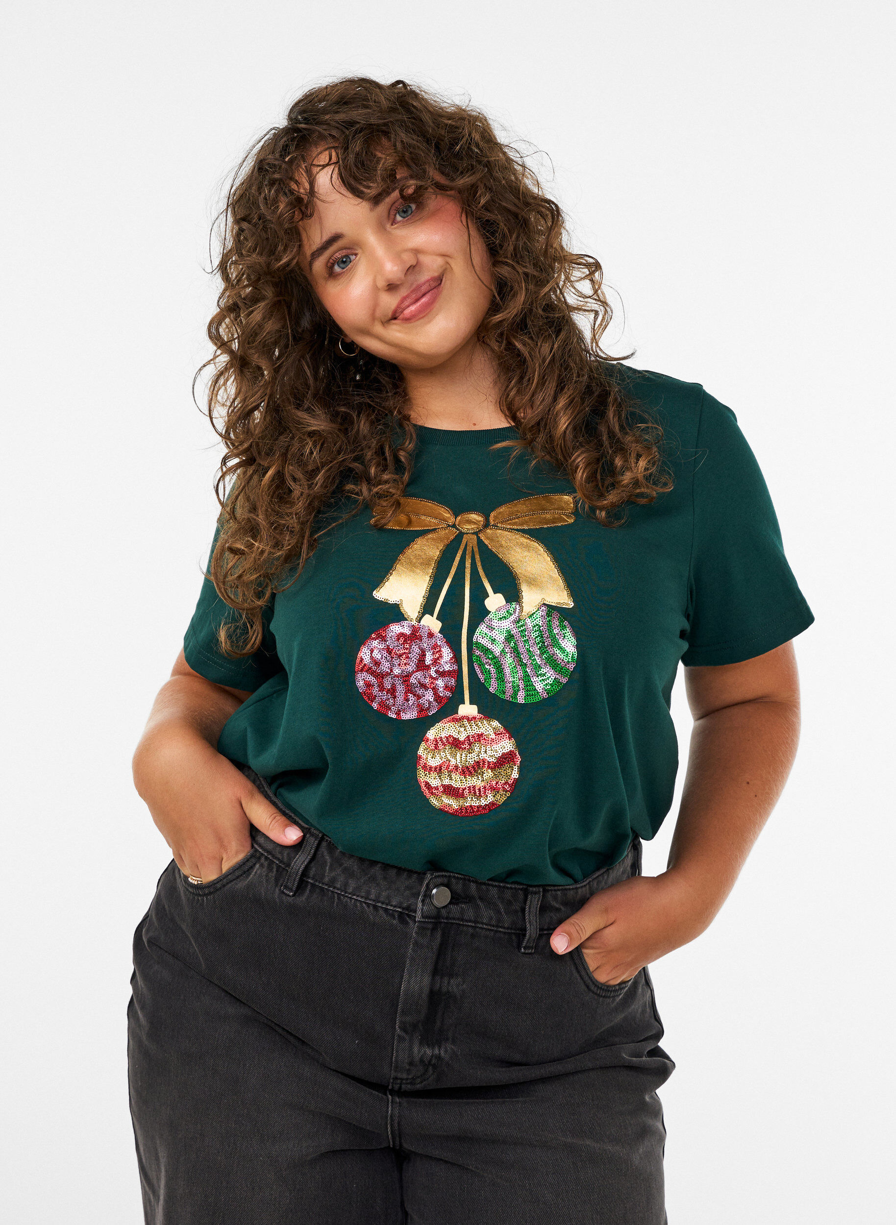 Kerst T-shirt van biologisch katoen, Groen, Model