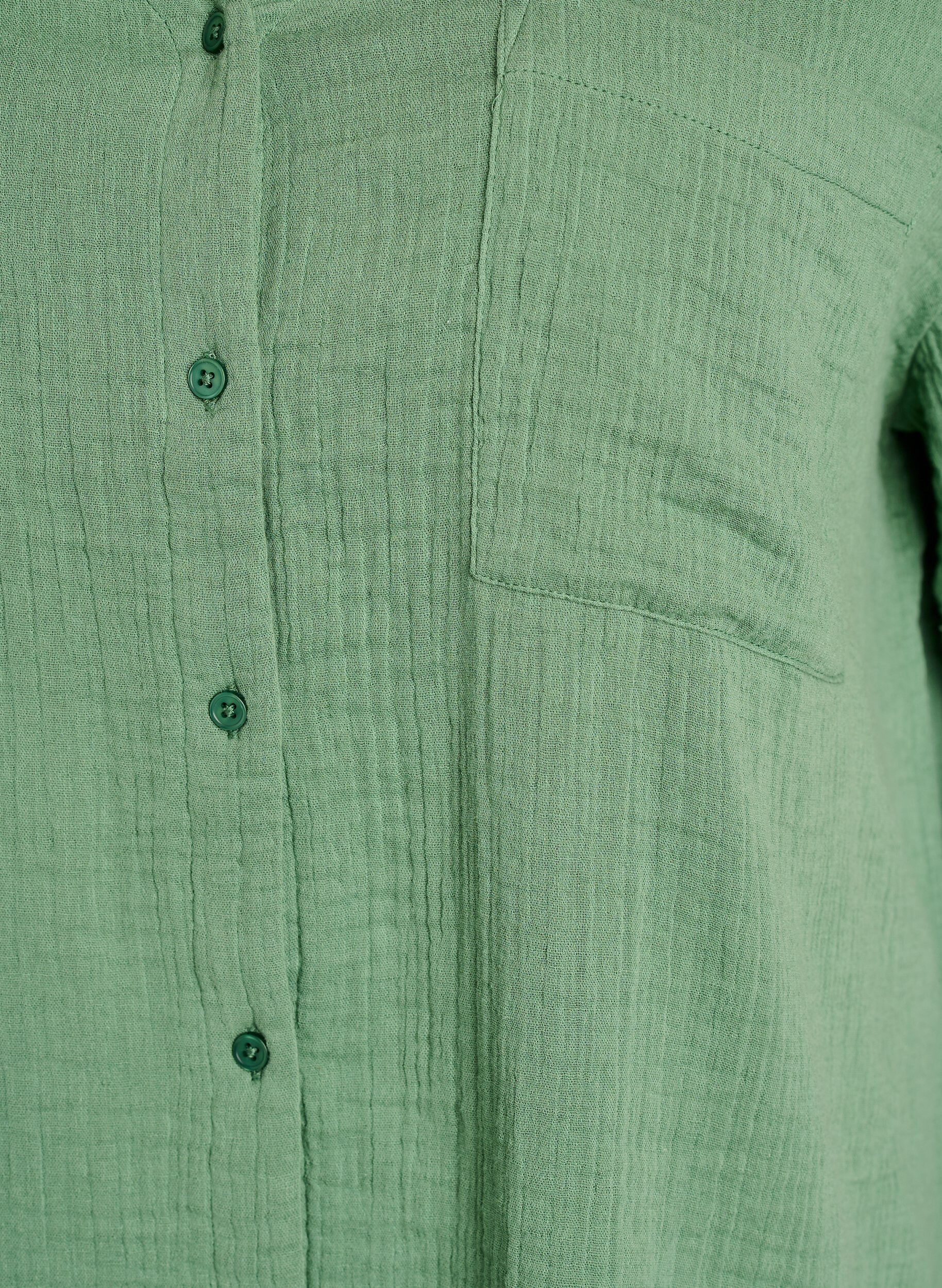 ZizziKatoenen mousseline blouse met korte mouwen, Groen, Packshot image number 2