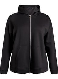 Scuba-hoodie met rits en zakken, Zwart
