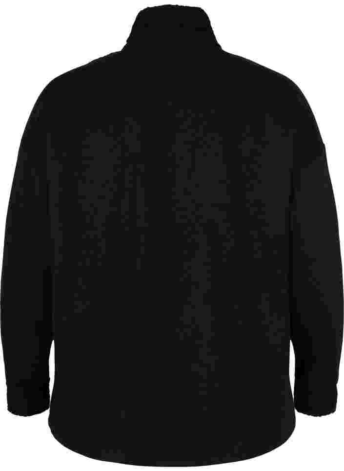 Sweater met hoge hals, teddy stof en ritssluiting, Black, Packshot image number 1
