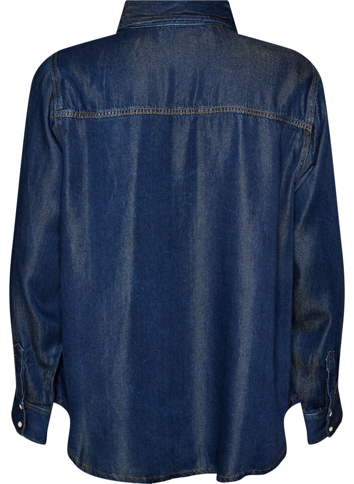 Denim blouse van lyocell met drukknopen, Blauw, Packshot image number 1