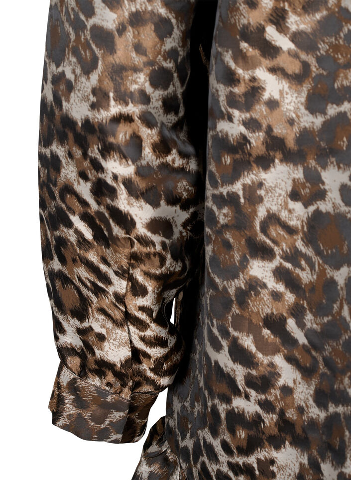 Korte jacquard jurk met luipaardpatroon, Brown Leo AOP, Packshot image number 3