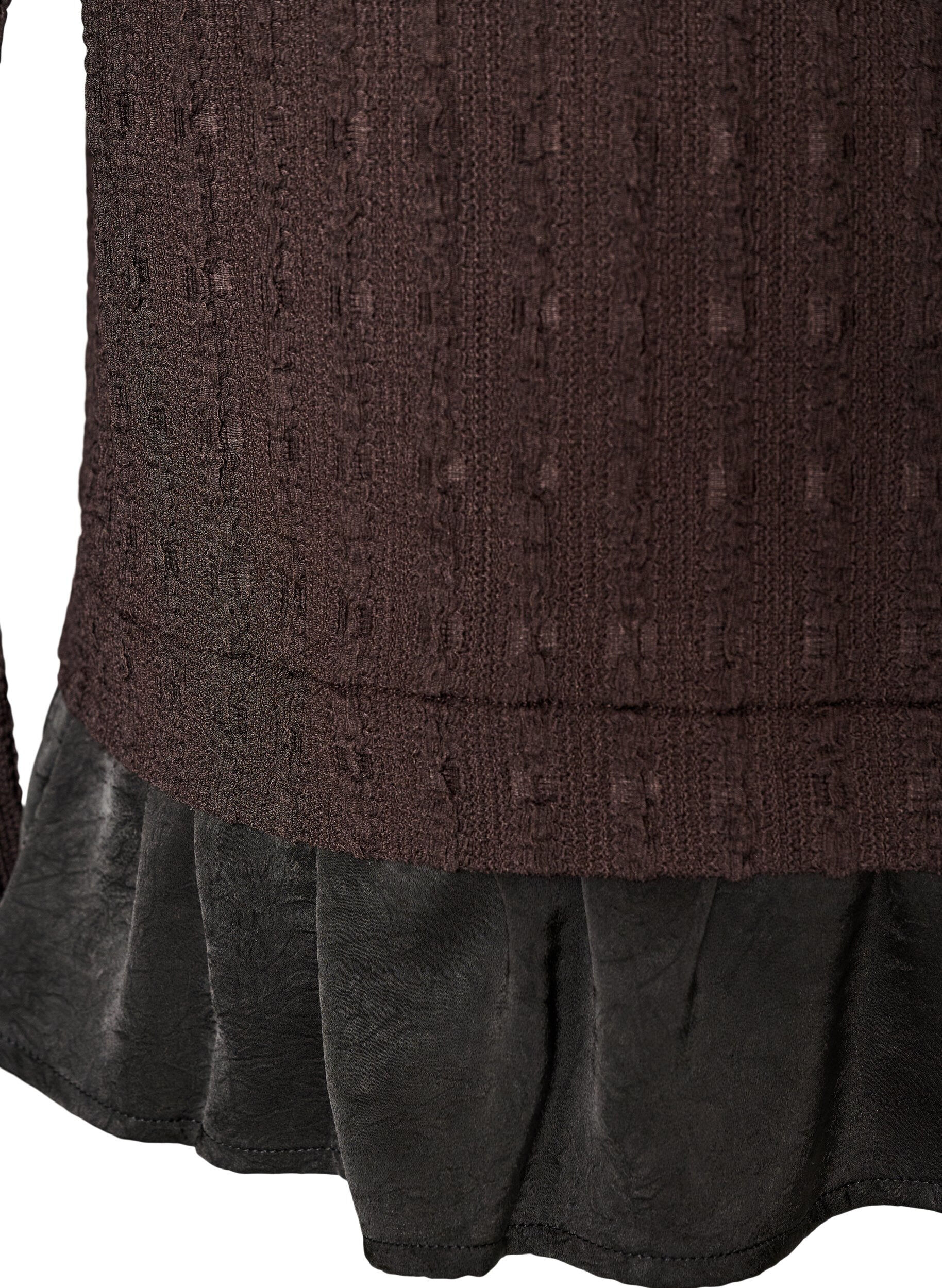 ZizziBlouse met structuur en volantzoom, Bruin, Packshot image number 3