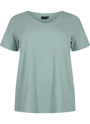 Basic t-shirt in effen kleur met katoen, Chinois Green, Packshot image number 0