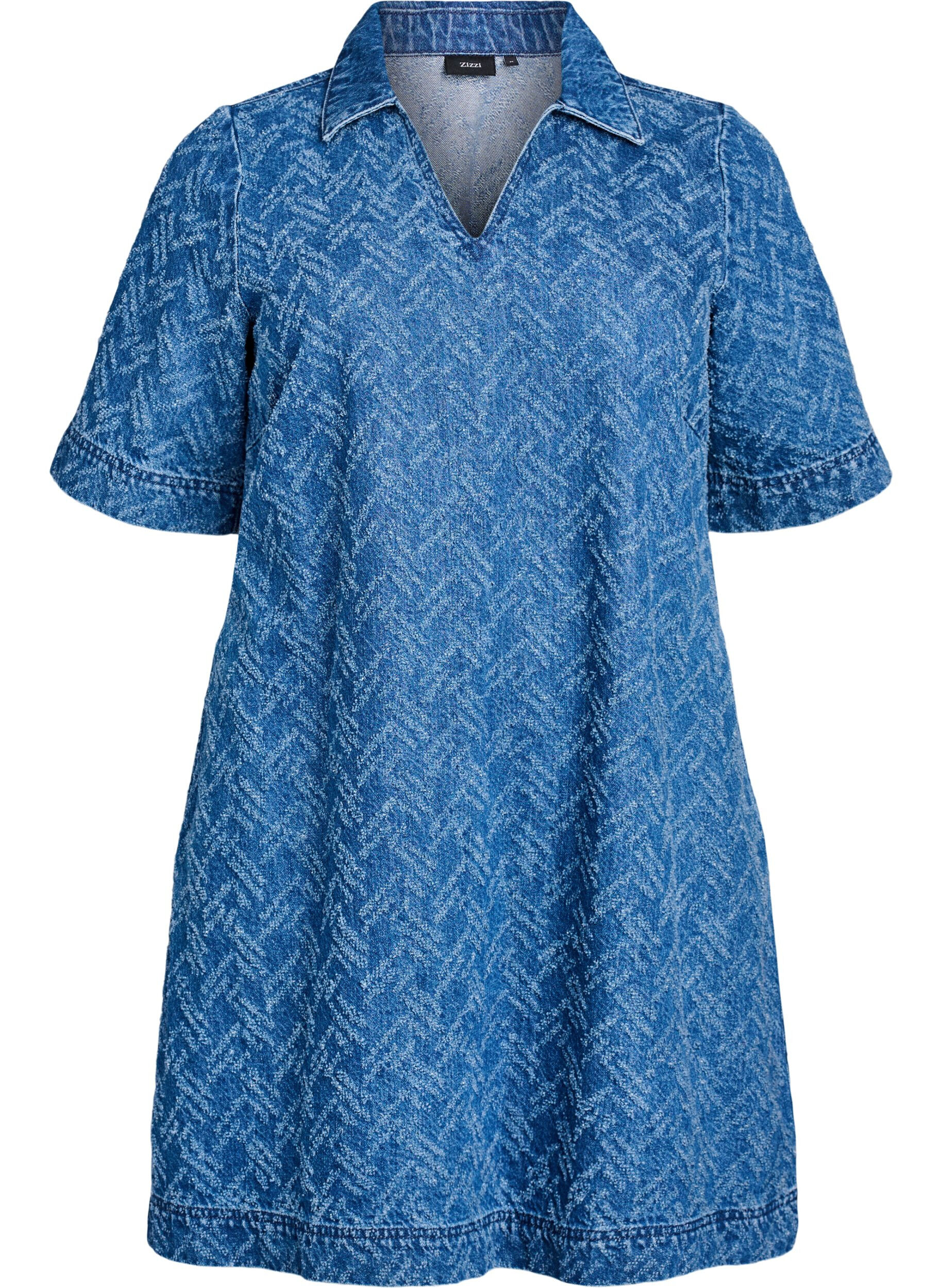 Korte denimjurk met textuurpatroon
