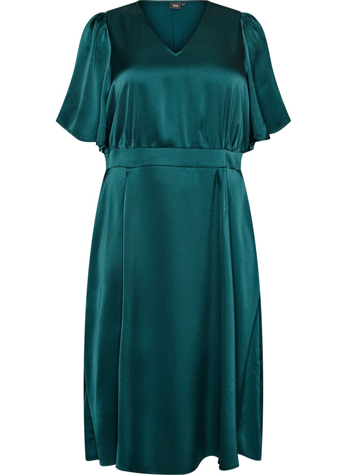 Empire feestjurk in midi lengte, Groen, Packshot image number 0