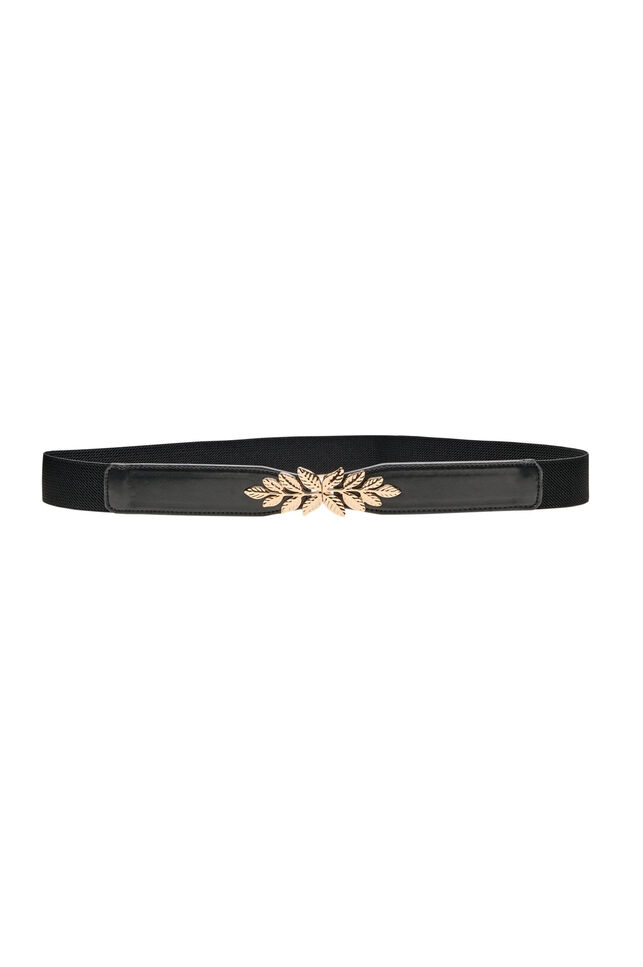 Smalle taille riem met een bladvormige gesp, Zwart, Packshot image number 0