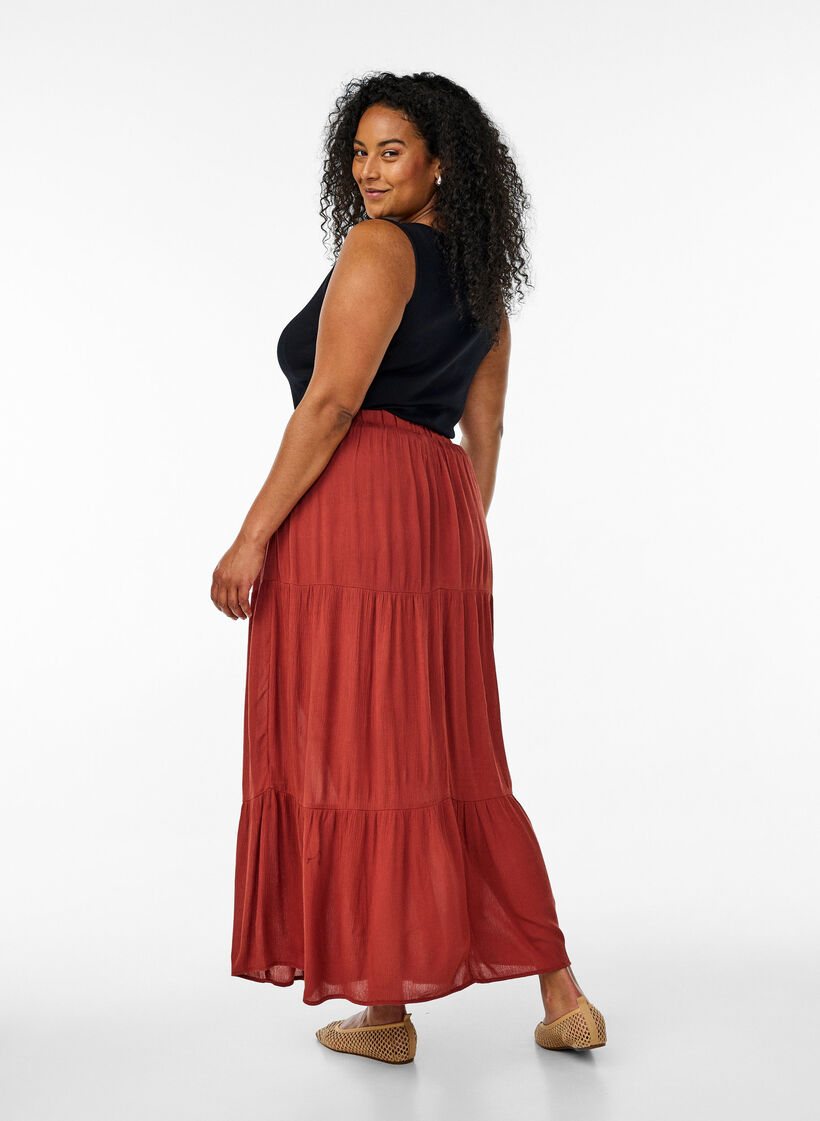 Lange rok met elastiek in de taille, Rood, Model image number 1