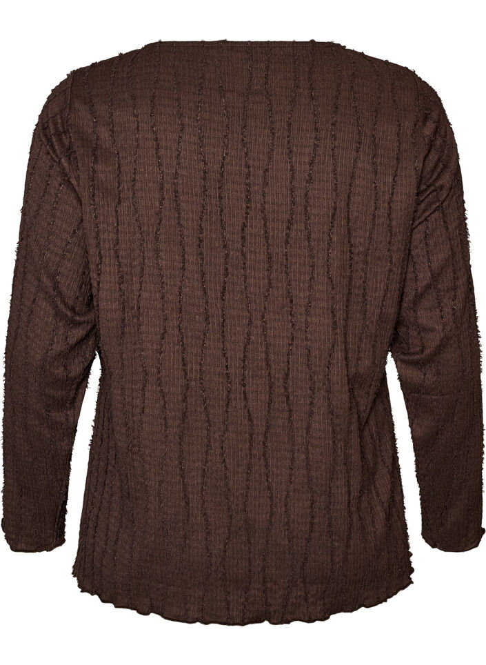 Jersey blouse met een golvende textuur, Bruin, Packshot image number 1