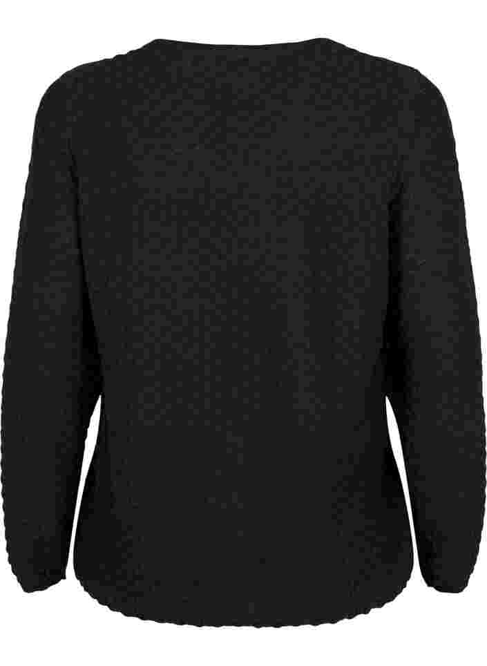 Gebreide top met patroon en v-halslijn, Black, Packshot image number 1
