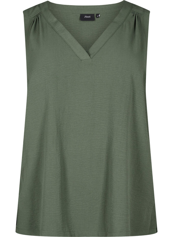 Mouwloze top met kreukeffecten, Groen, Packshot image number 0