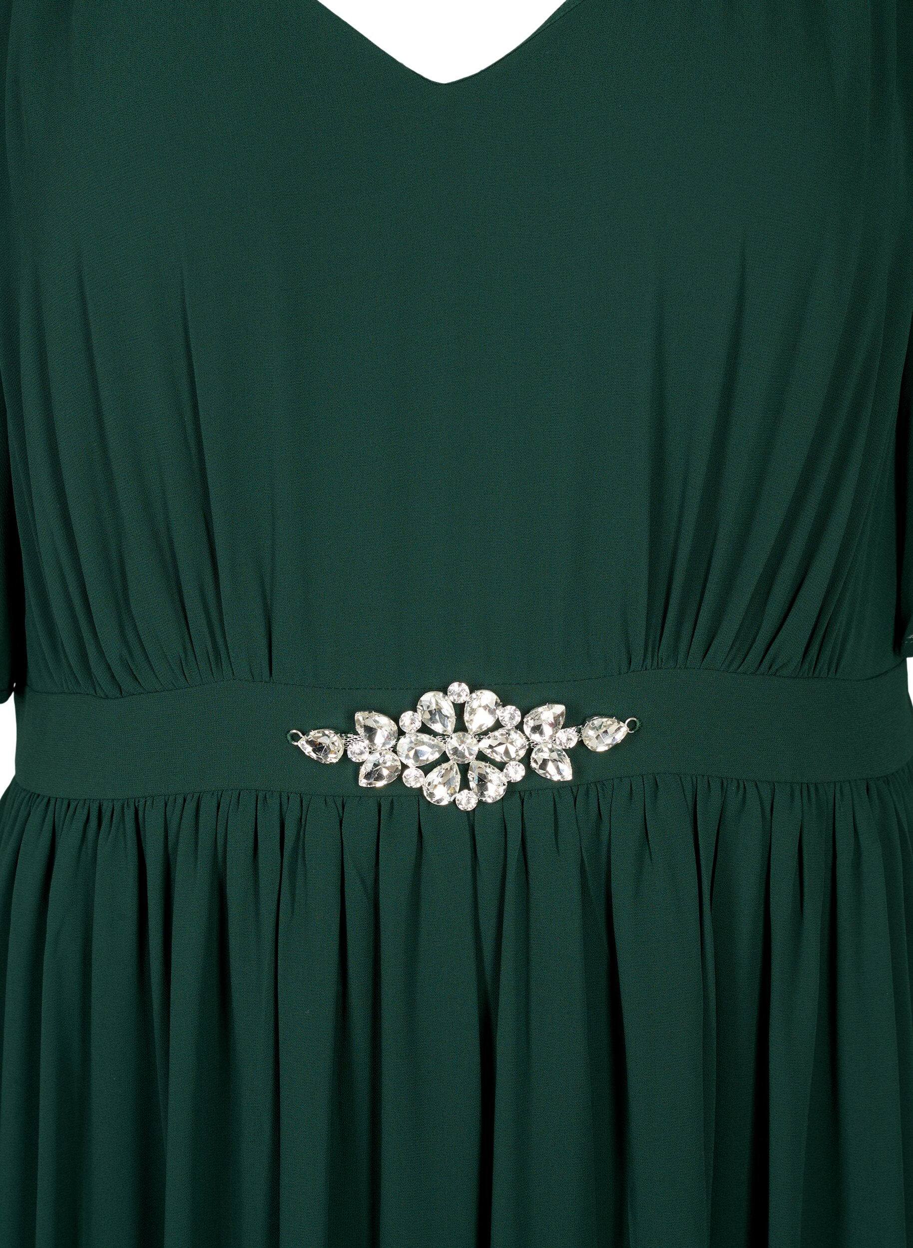 Zizzi Maxi jurk met drapering en korte mouwen, Scarab, Packshot image number 2