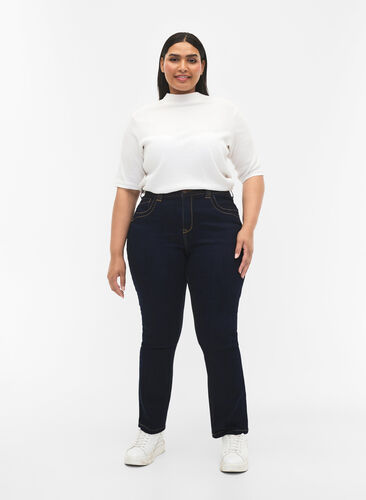 Slim fit Vilma jeans met hoge taille, Dk blue rinse, Model image number 0