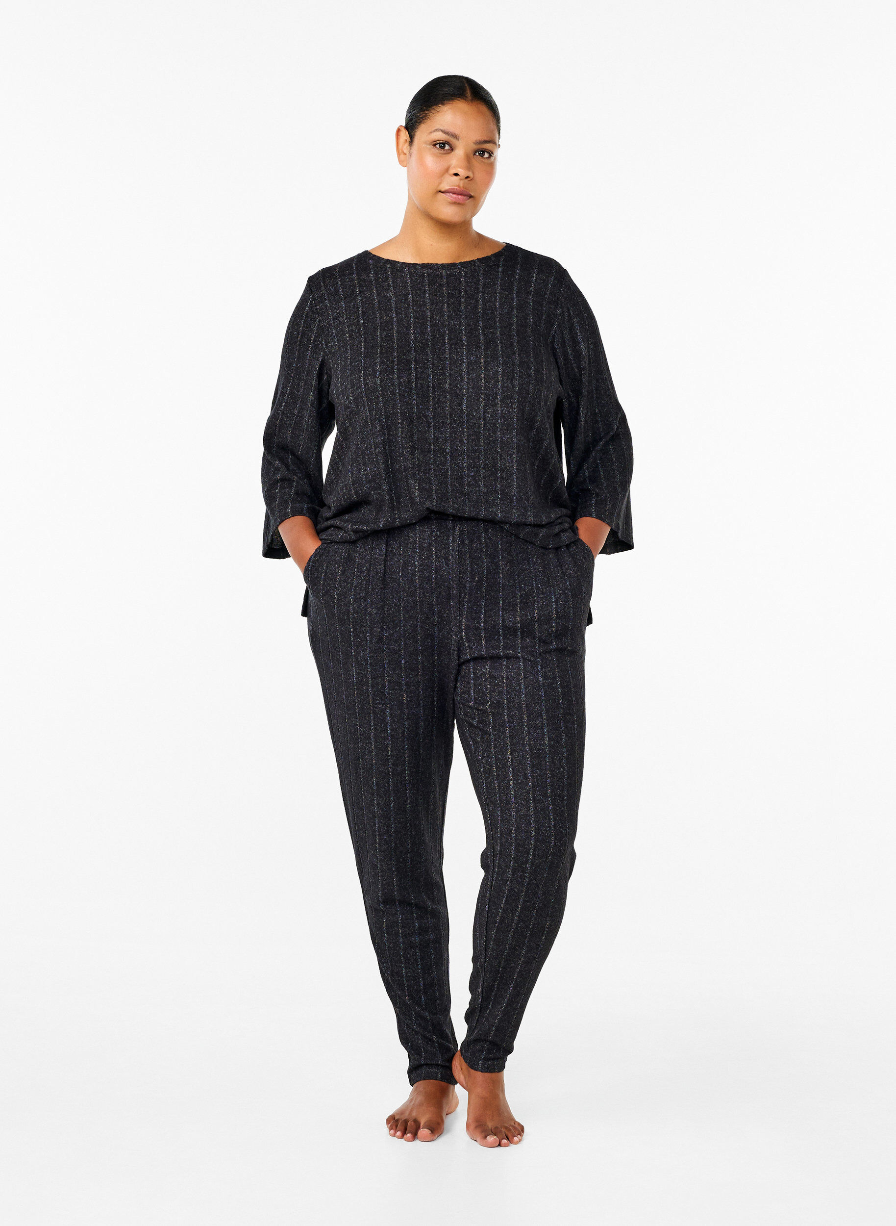 Zizzi Losse blouse met 3/4 mouwen, Zwart, Model image number 1