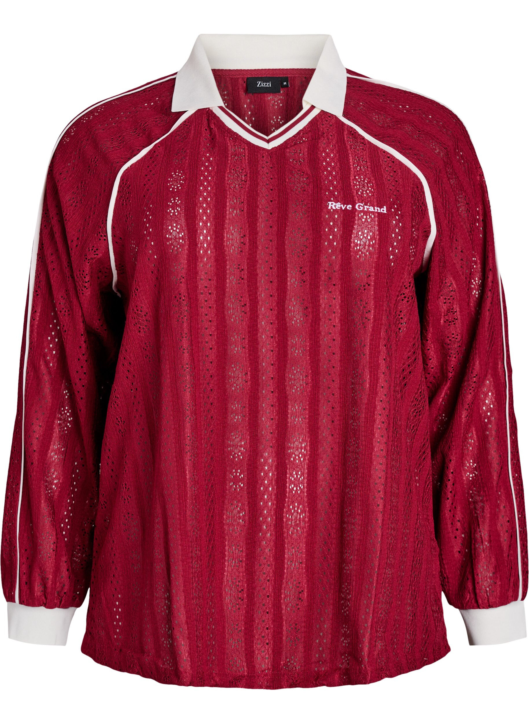 Zizzi Jersey blouse met een textuur en contrasterende details, Rood, Packshot image number 0