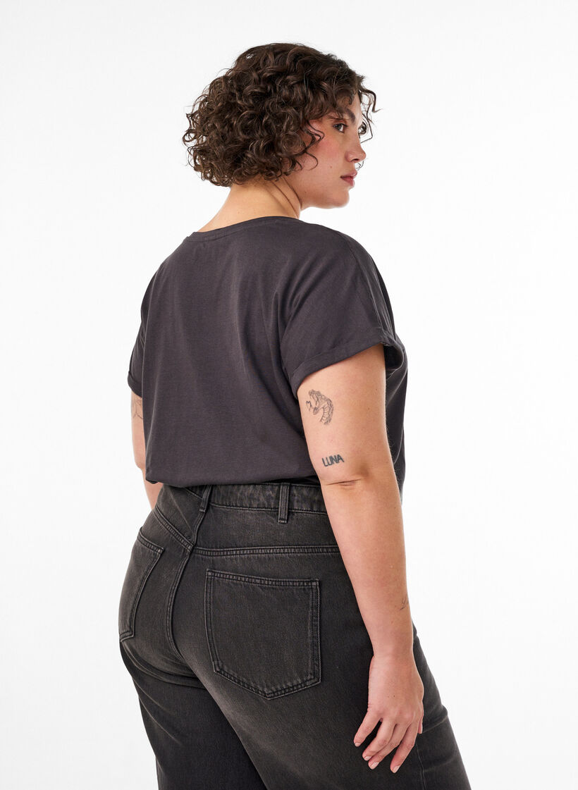 Katoenen T-shirt met goudkleurige folieprint, Grijs, Model image number 2