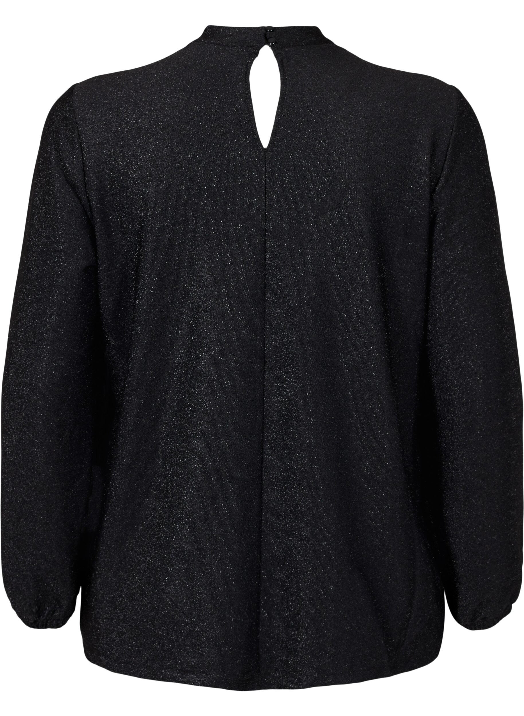 Zizzi Glitter blouse met lange mouwen, ronde hals en V-detail, Black Black, Packshot image number 1