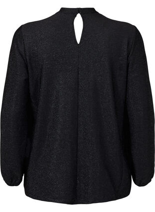 Glitter blouse met lange mouwen, ronde hals en V-detail, Black Black, Packshot image number 1