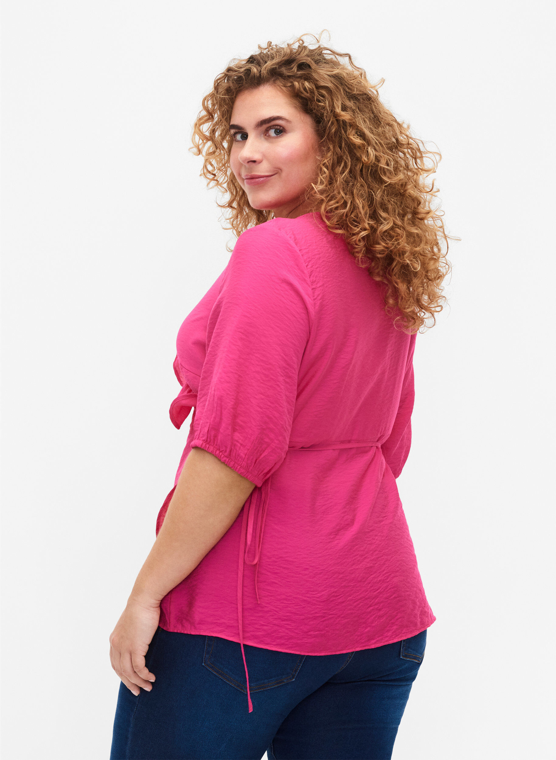 Zizzi Wikkelblouse van Viscose met korte mouw, Beetroot Purple, Model image number 1