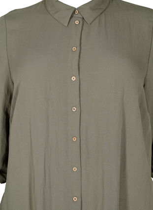 Lang effen viscose overhemd met 3/4 mouwen, Dusty Olive, Packshot image number 2