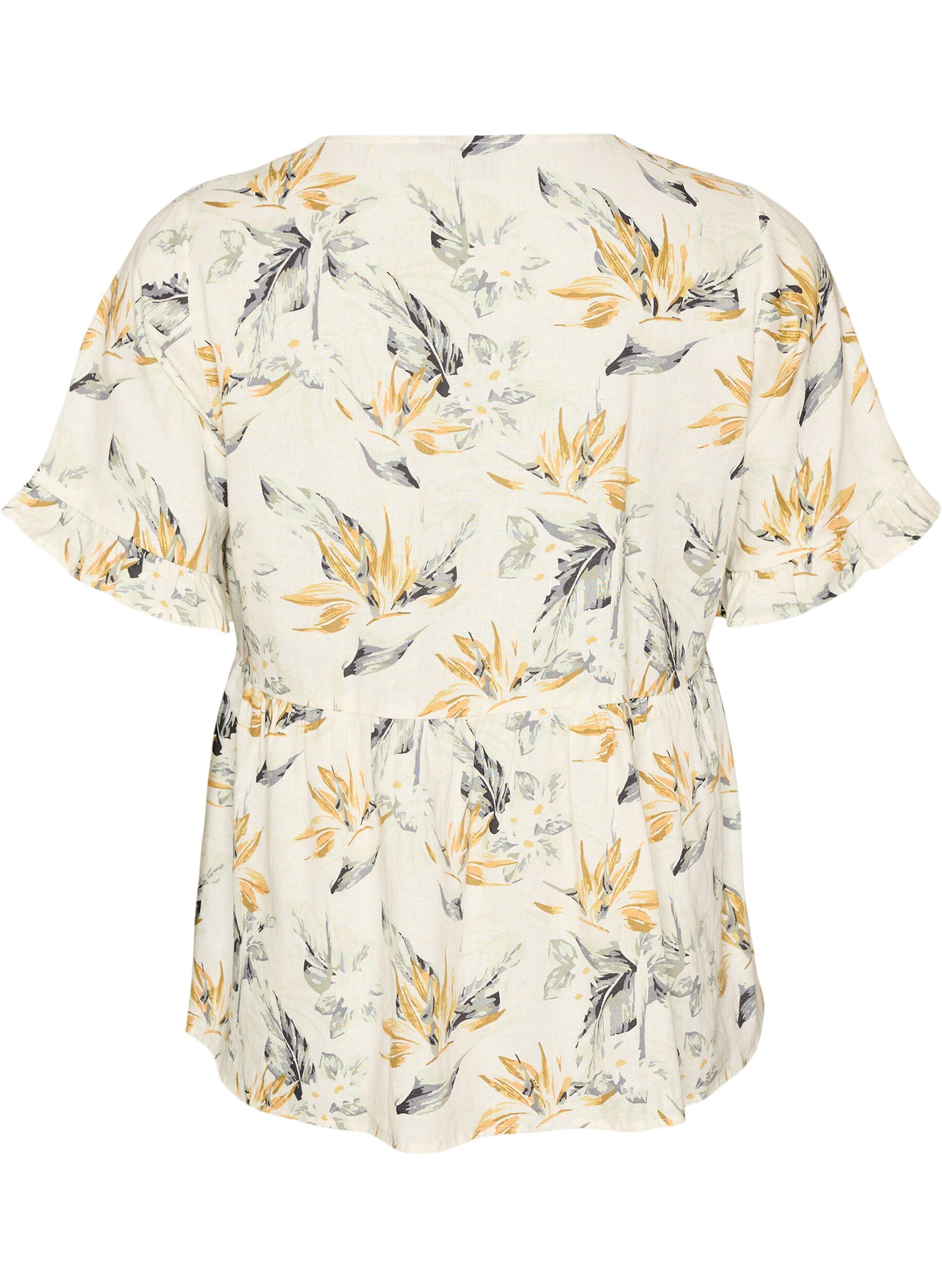 Zizzi Blouse in linnen en viscose met een V-hals en knoopsluiting, Wit, Packshot image number 1