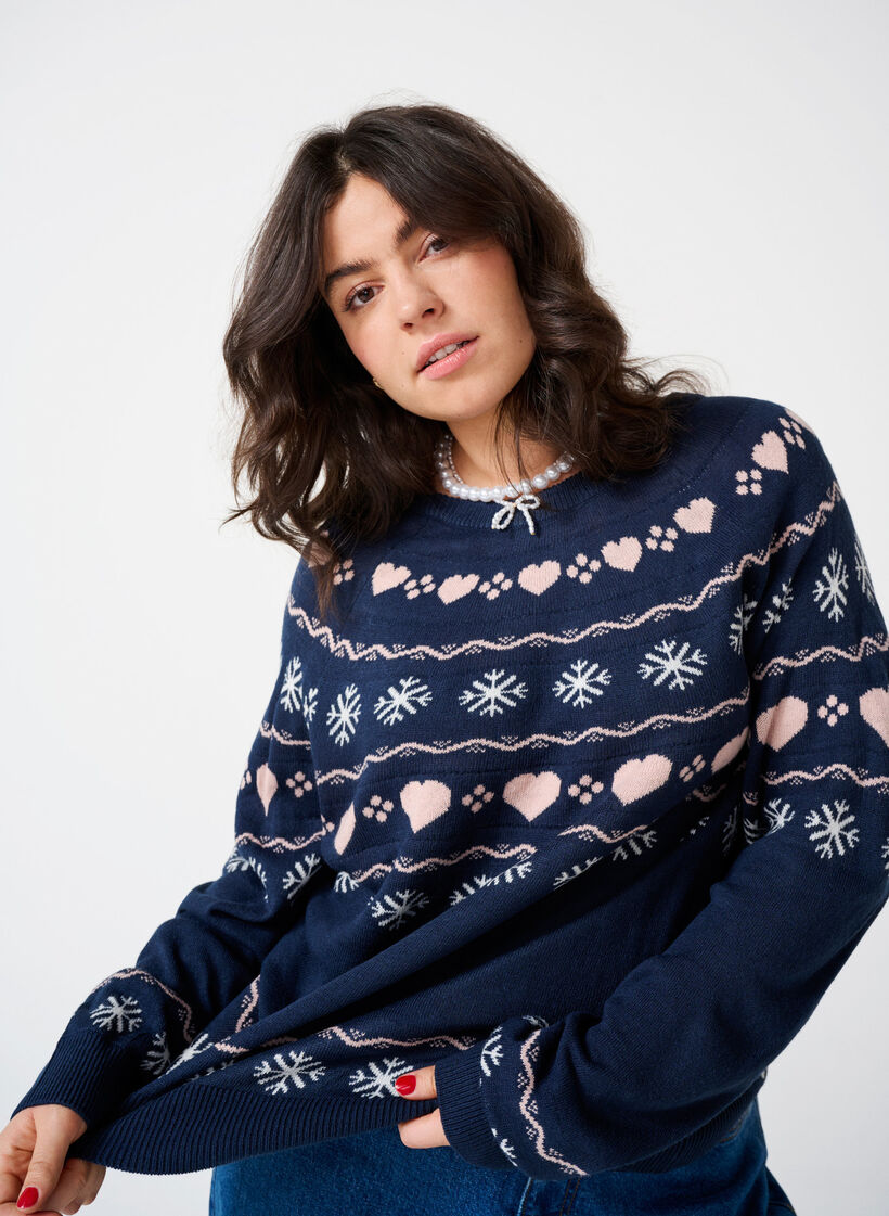 Langarmige gebreide top met kerstmotief, Navy Blazer Comb, Image image number 0