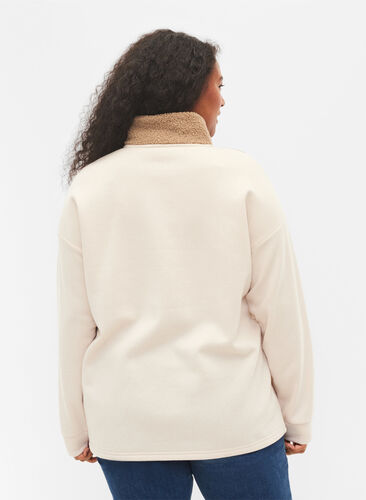 Sweater met hoge hals, teddy stof en ritssluiting, Brown Comb, Model image number 1