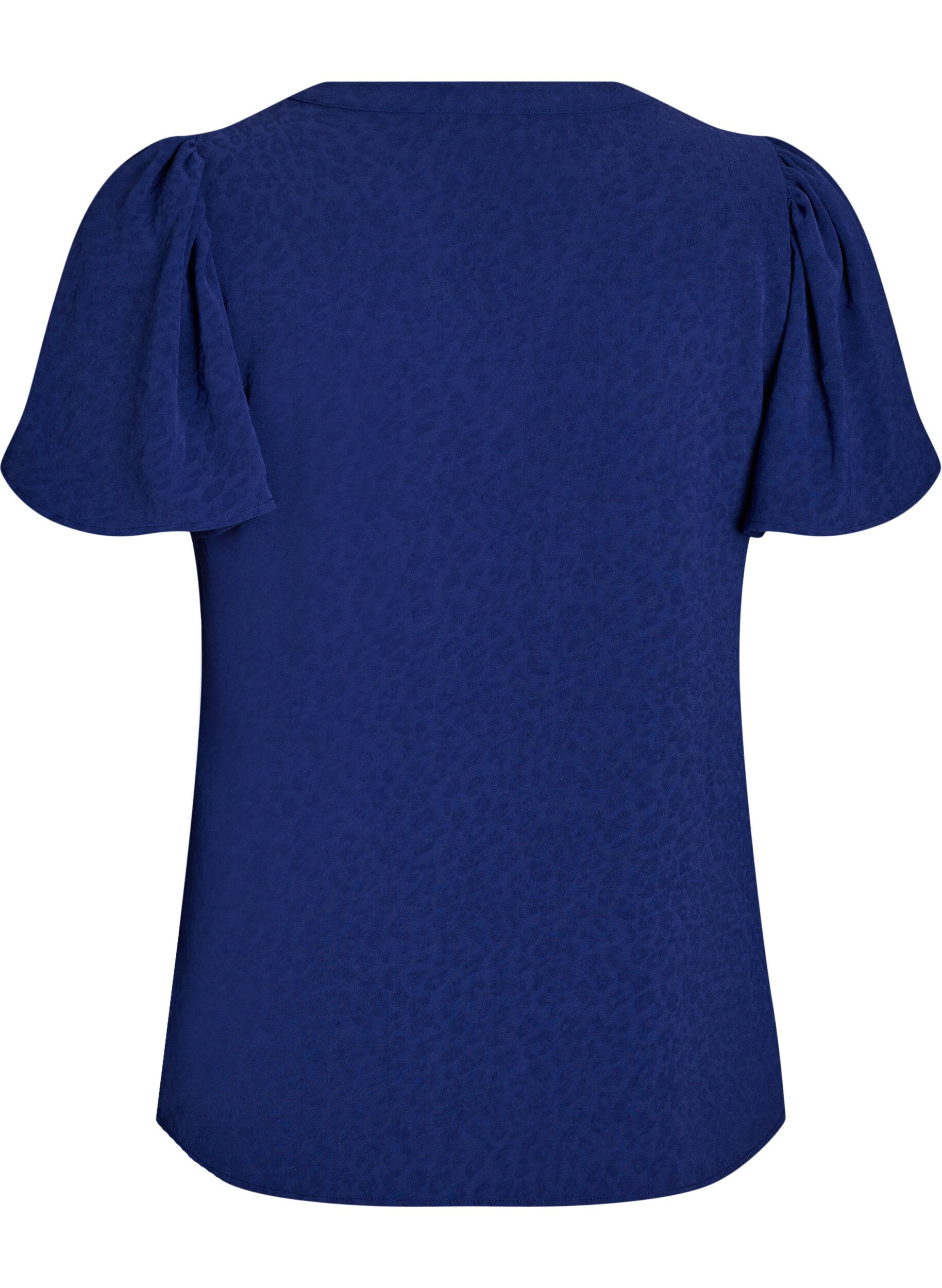 Zizzi Blouse met korte mouwen met ruches en V-hals, Blauw, Packshot image number 1