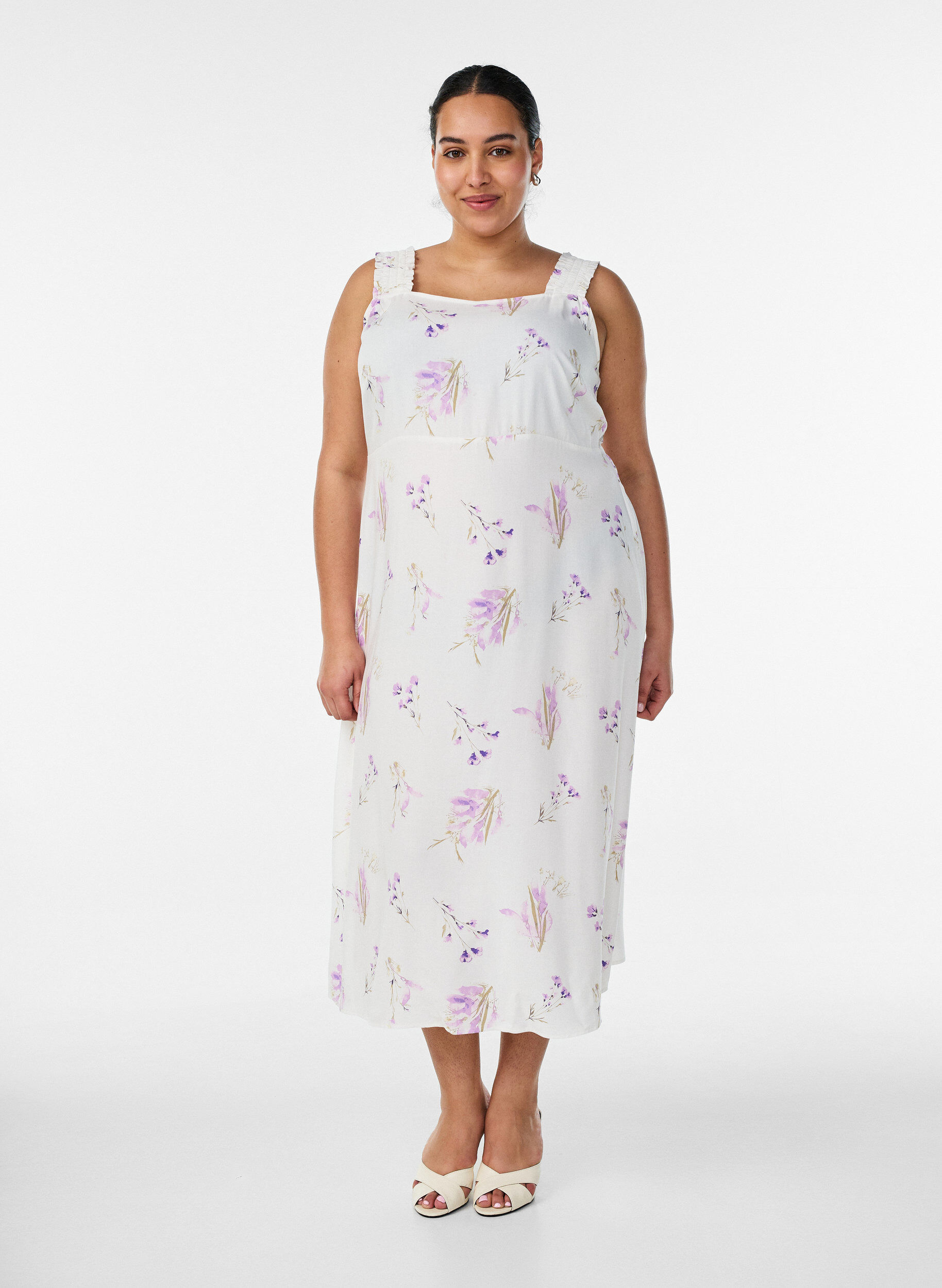 ZizziZomerjurk met brede bandjes, Wit, Model image number 0