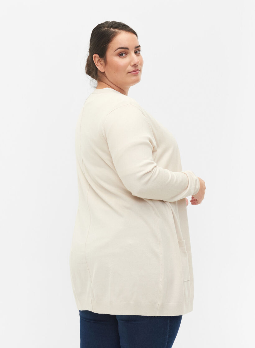 Lang gebreid vest in viscosemix, Beige, Model image number 2