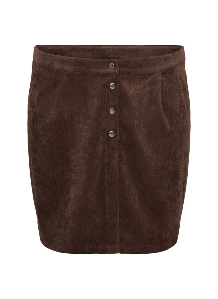 Korte corduroy rok met drukknopen, Bruin, Packshot image number 0